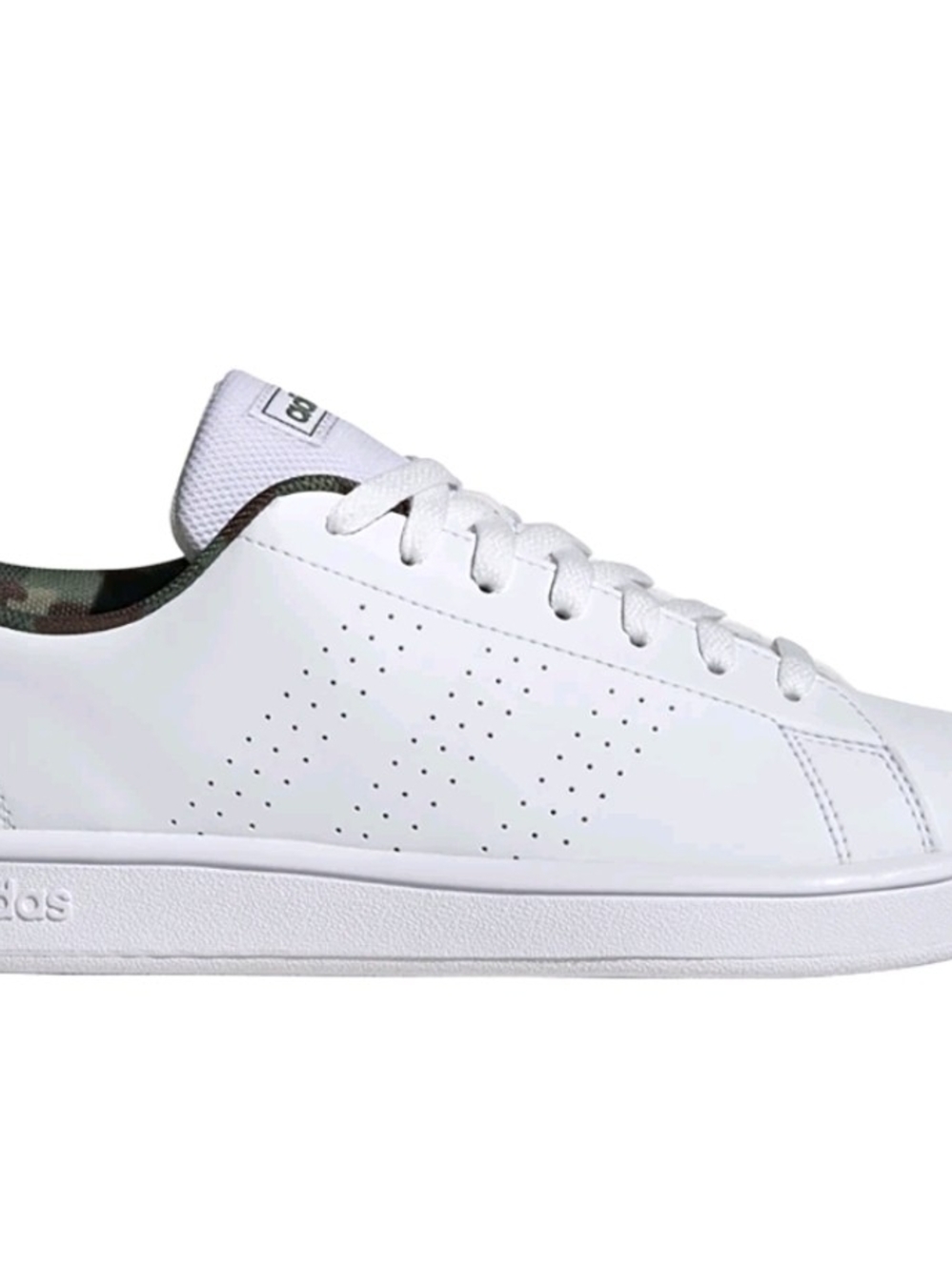 Adidas Advantage Base White Low-Top Sneaker with Camouflage Heel Collar
